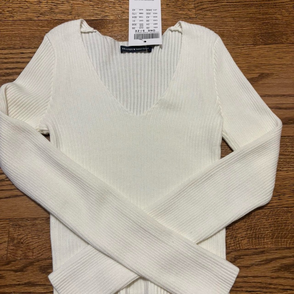 Brandy Melville Cream V-Neck Sweater